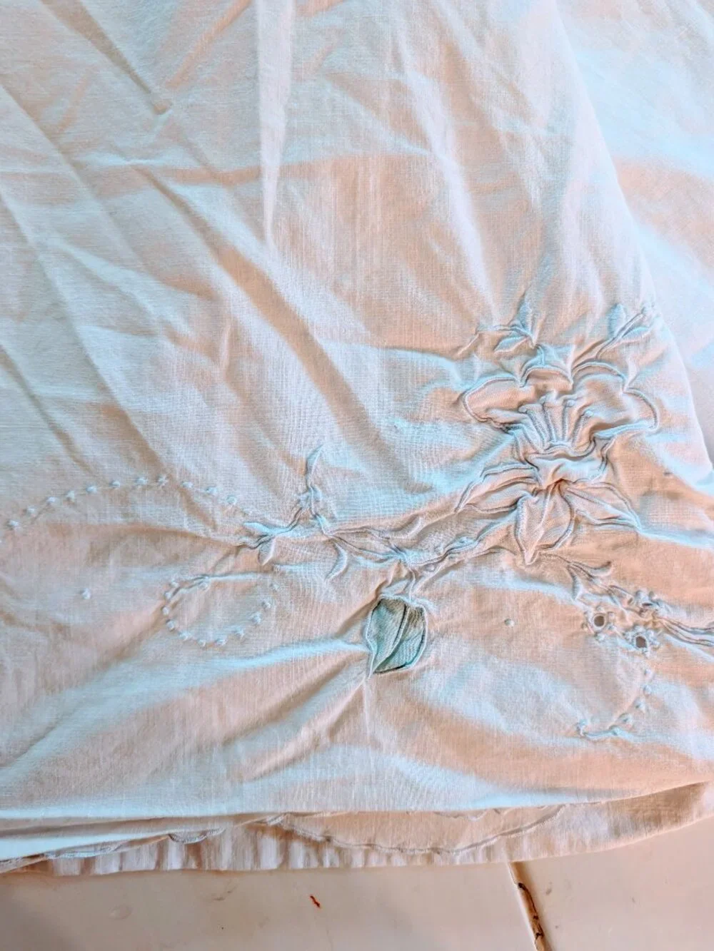 VTG White Eyelet Lace Scalloped Flat Sheet Full Double Bed Floral Cottagecore